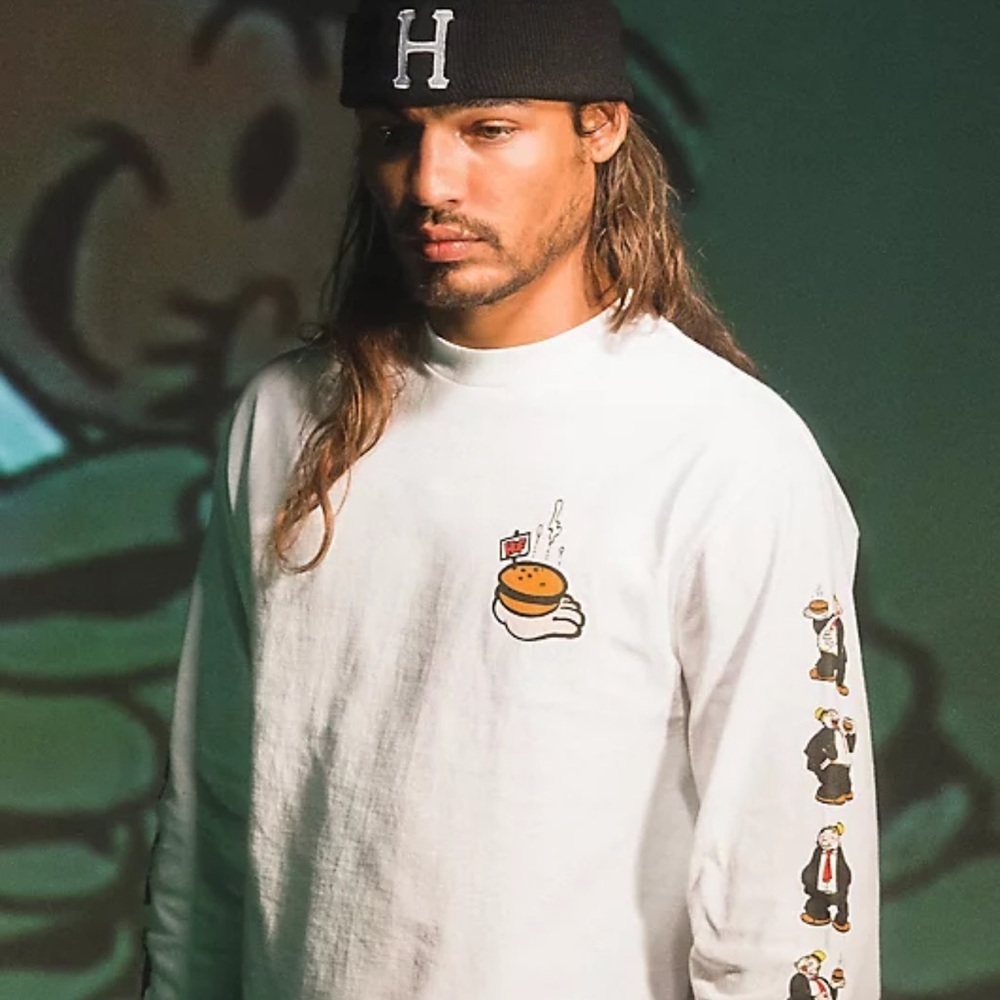 HUF X POPEYE WIMPY LONG SLEEVE T-SHIRT WHITE size small